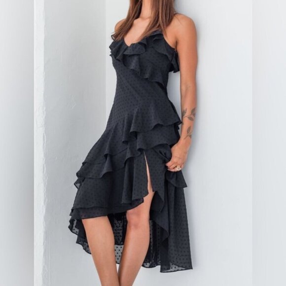 Rumored Cha Cha Black Tiered Midi Dress - Picture 1 of 4